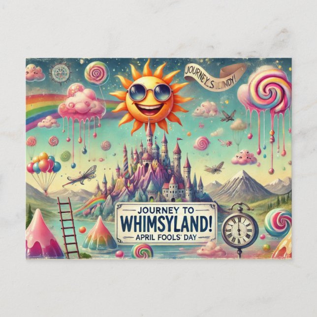 "Resa till Whimsyland!" April Fools Day. Vykort (Framsida)