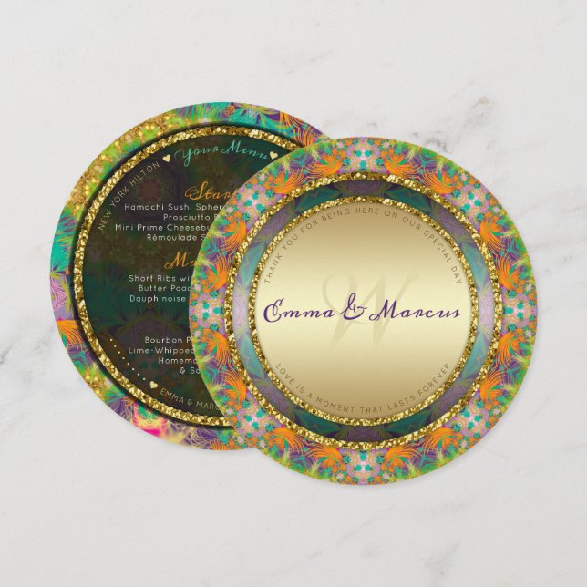 Resa-TroP Glitchcore GeoMx Guld Round Menu Meny (Fram/baksida)