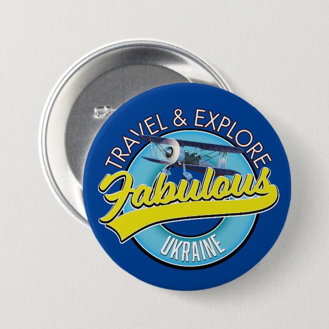 resa utforska fantastiska Ukraina logotyp Knapp (Framsida & baksida)