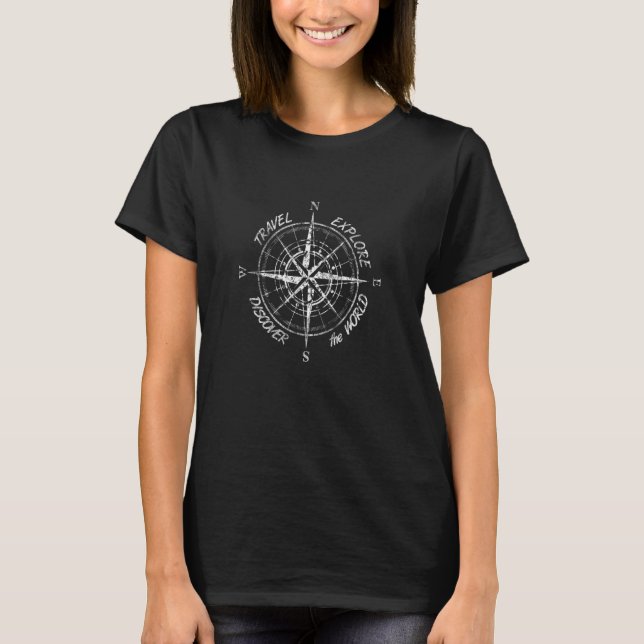Resa Utforska Upptäck Världen Kompass T Shirt (Framsida)