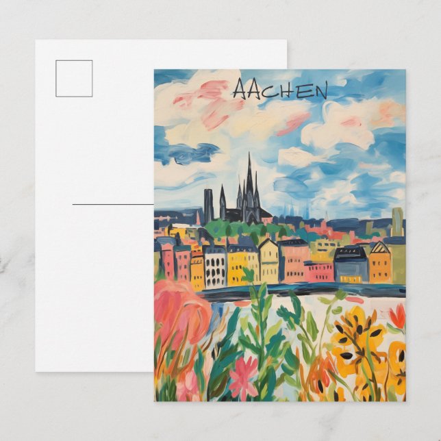 Resaestetisk målning Stad Aachen Tyskland  Vykort (Fram/baksida)