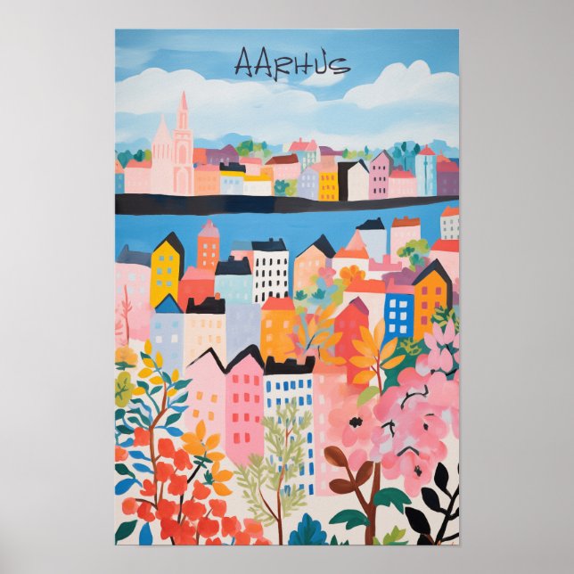 Resaestetiskt måleri staden Aarhus Danmark Poster (Framsidan)