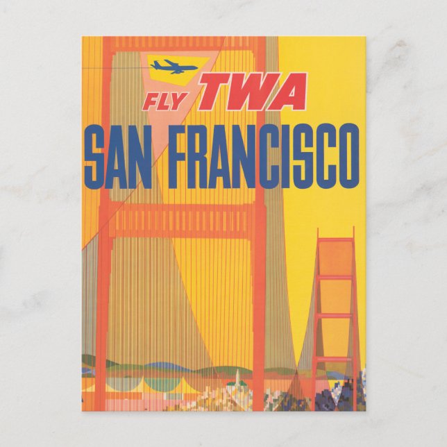Resaffisch för att flyga Twa till San Francisco Vykort (Framsida)