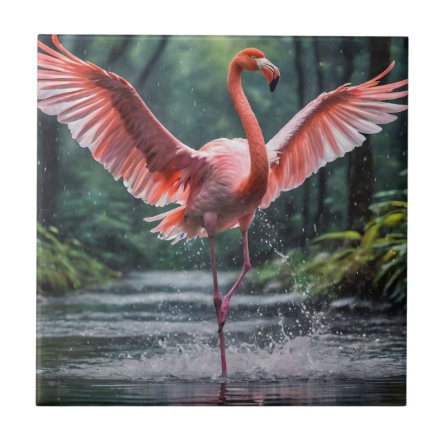 Resan under flygning: Rosa Flamingos Riverdansk Kakelplatta (Framsidan)