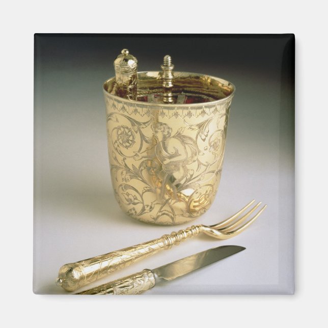 Resande av knivar, gaffel, sked och bägare. magnet (Framsidan)