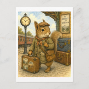 Resande Ekorre Illustration Vykort