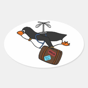 Resande flygande Helicopter Penguin med resväska Ovalt Klistermärke