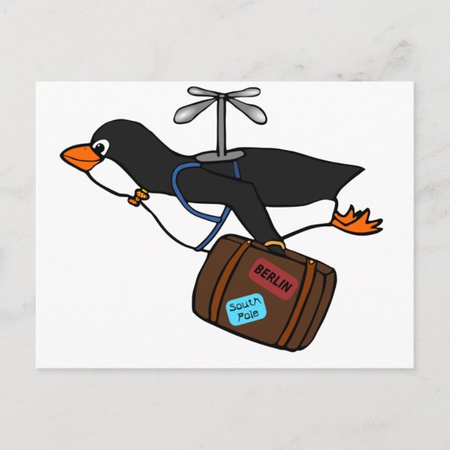 Resande flygande Helicopter Penguin med resväska Vykort (Framsida)