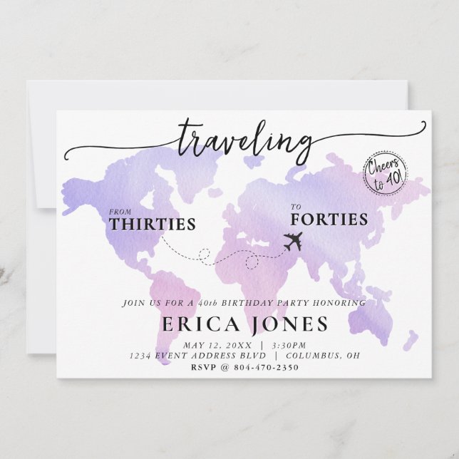 Resande från 30 till 40:e födelsedagen inbjudningar (Framsida)