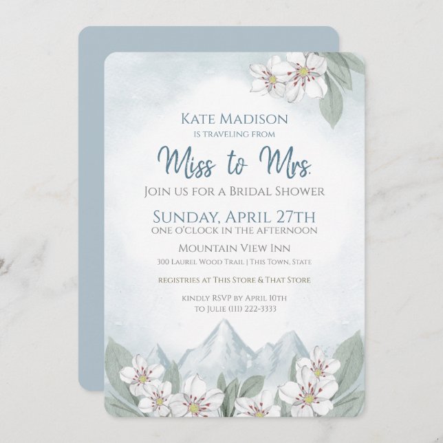 Resande från Miss till Mrs Mountain Möhippa Inbjudningar (Fram/baksida)