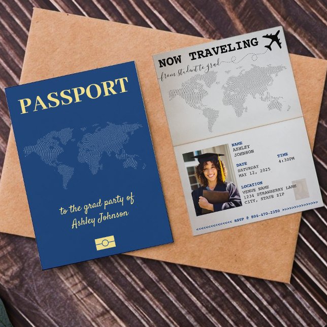 Resande från Student till Grad Passport Studenten Inbjudningar (Traveling From Student to Grad Passport Graduation Invitation
)