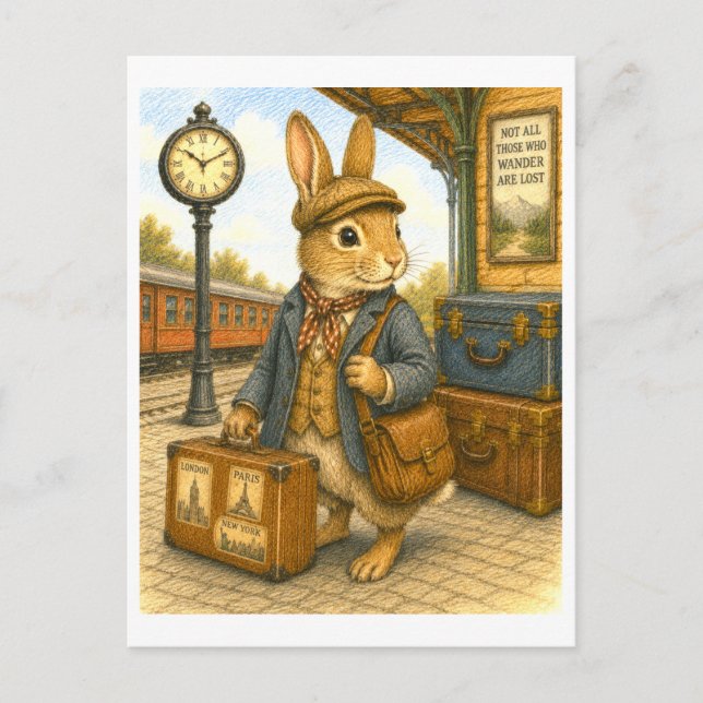 Resande Kanin Illustration Vykort (Framsida)
