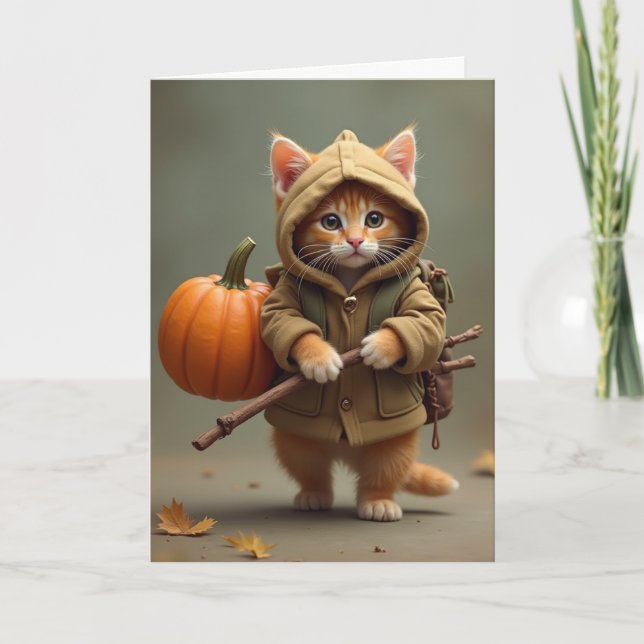 Resande luffarkatt med pumpa kort (Framsida)