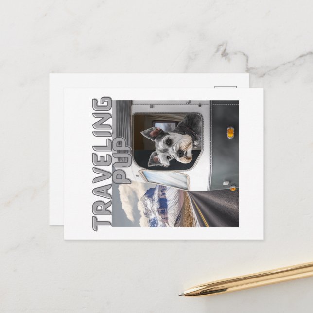 Resande Valp Postkort Vykort (Fram/Back In Situ)