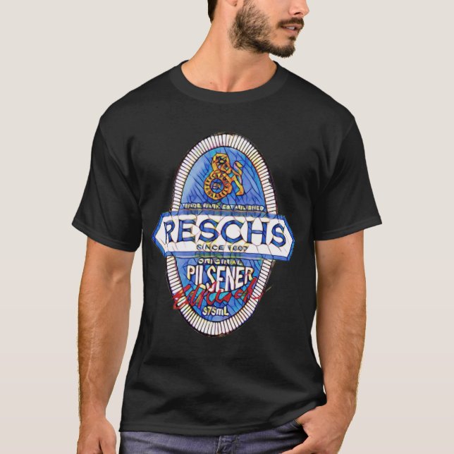 RESCHS PILSENER Beer Label boy family T Shirt (Framsida)