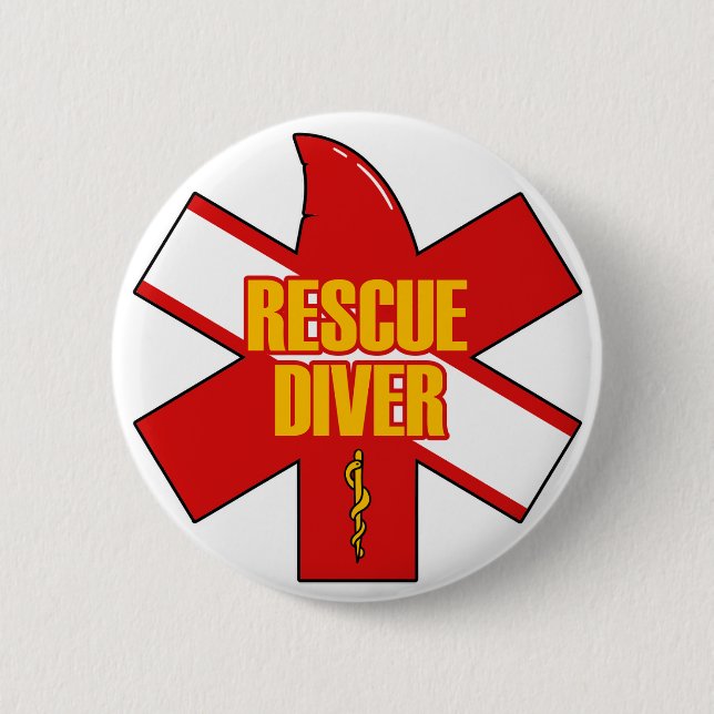 Rescue Diver Cross Dive Flag Yellow Font Button Knapp (Framsida)