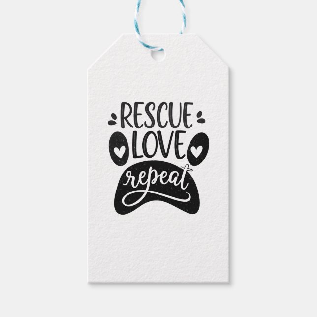 Rescue Love Repeat Dog Paw Tee Presentetikett (Framsidan)