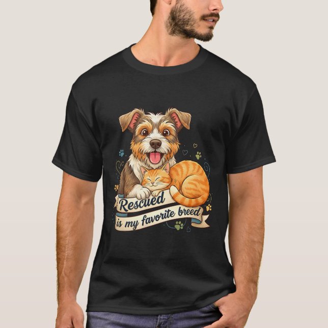 Rescued Is My Favorite Breed Dog Cat Pet Adoption  T Shirt (Framsida)