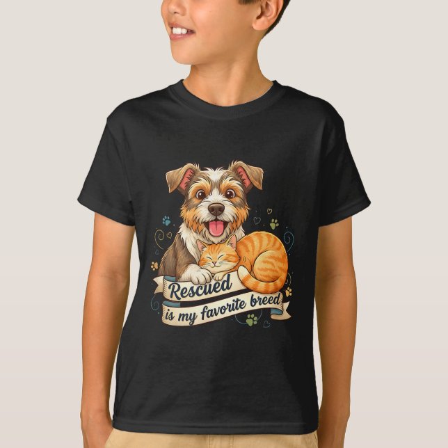 Rescued Is My Favorite Breed Dog Cat Pet Adoption  T Shirt (Framsida)