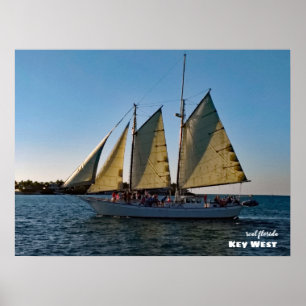 Rese Florida - Nyckel Väster Sunset Sailboat Cru Poster