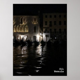 Rese Italien - Venedig-Mörkens natt med gandolas Poster