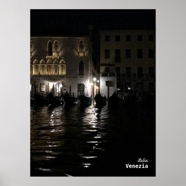 Rese | Italien - Venedig-Mörkens natt med gandolas Poster (Framsidan)