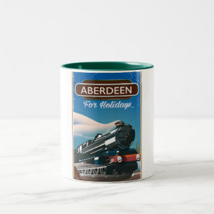 Reseaffisch för Aberdeen Scotland vintage tåg Två-Tonad Mugg