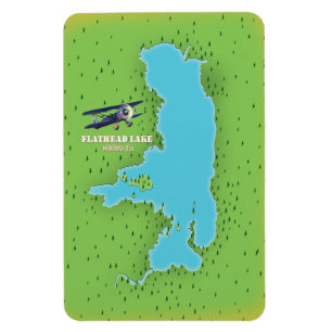 Reseaffisch för Flathead Sjö Montana USA karta. Magnet