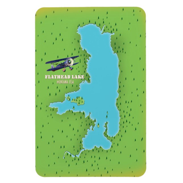 Reseaffisch för Flathead Sjö Montana USA karta. Magnet (Vertikal)