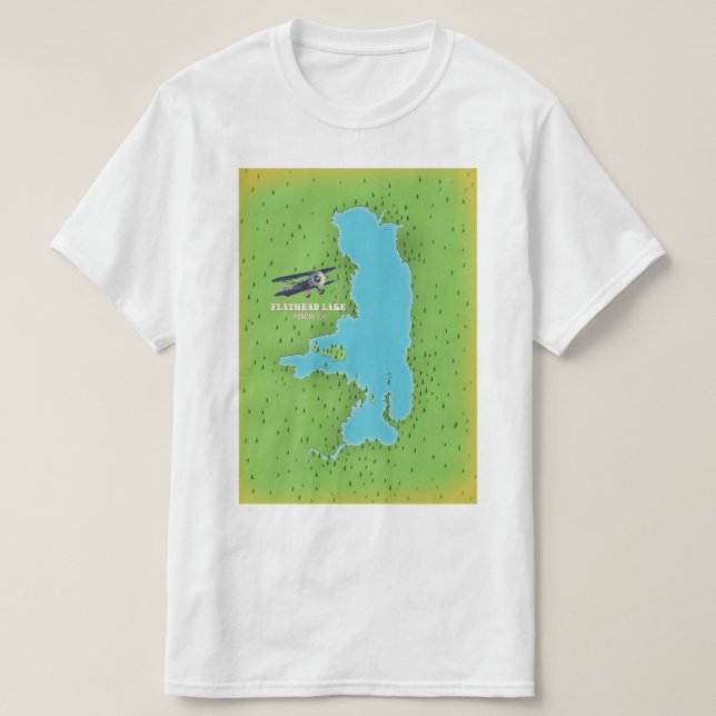Reseaffisch för Flathead Sjö Montana USA karta. T Shirt (Design framsida)