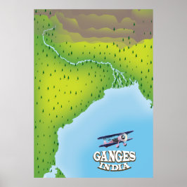 Reseaffisch för Ganges India karta Poster