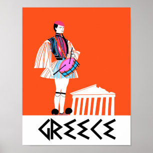 Reseaffisch för Grekland, vintage stil Poster