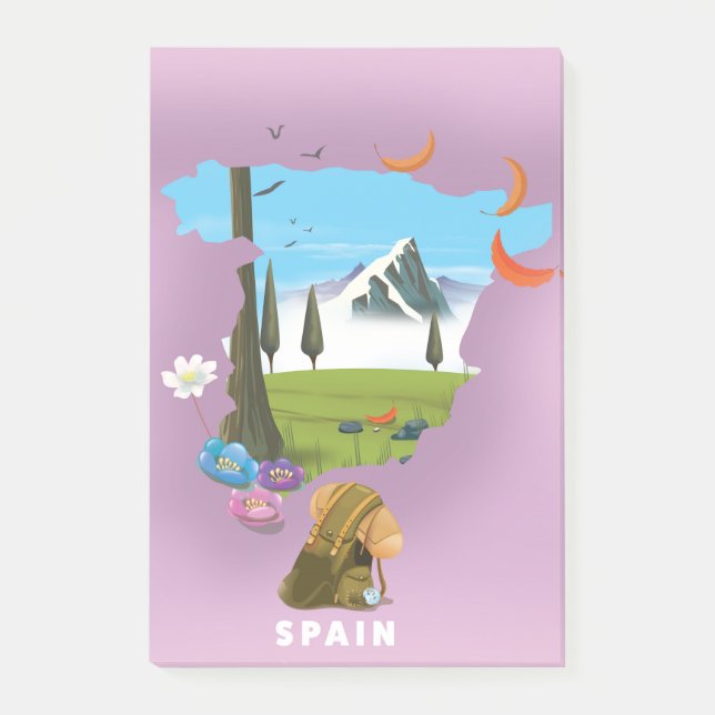 Reseaffisch för karta i Spanien illustrerad Post-it Block (Framsida)