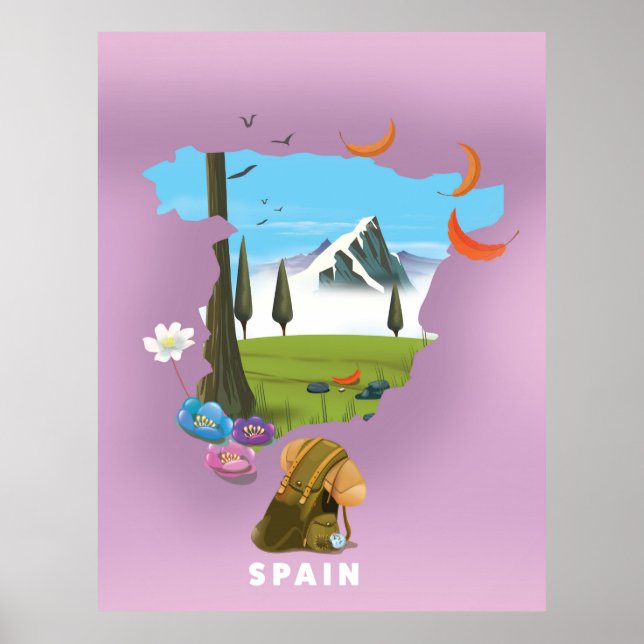 Reseaffisch för karta i Spanien illustrerad Poster (Framsidan)
