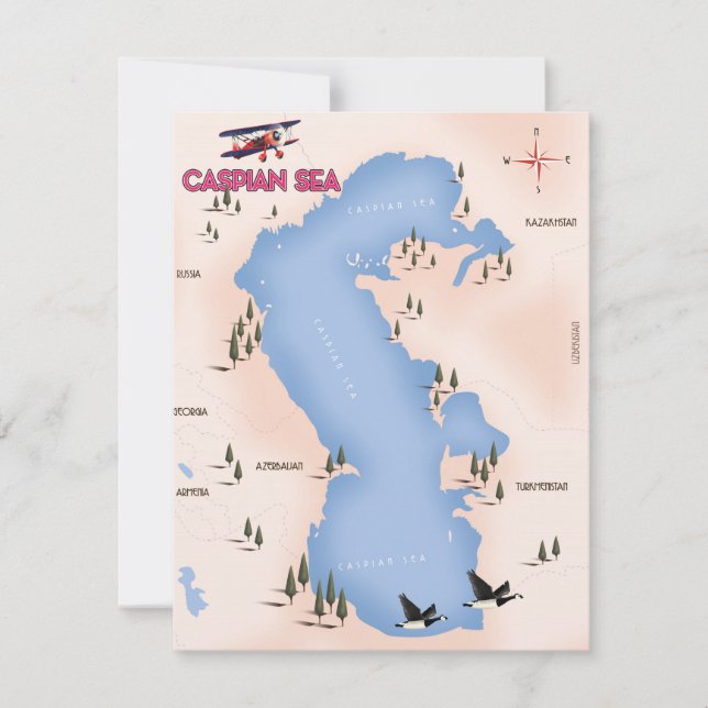 Reseaffisch för Kaspiska havets Vintage Stil Karta (Framsida)