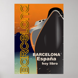 Reseaffisch för kryssningsfartyg i Barcelona Vinta Poster