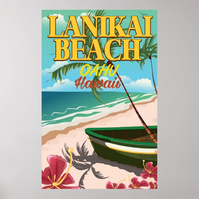 reseaffisch för lanikai Beach Hawaii Poster (Framsidan)