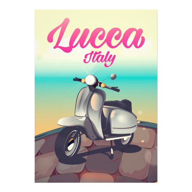 Reseaffisch för Lucca Italien Scooter. Fototryck (Framsidan)