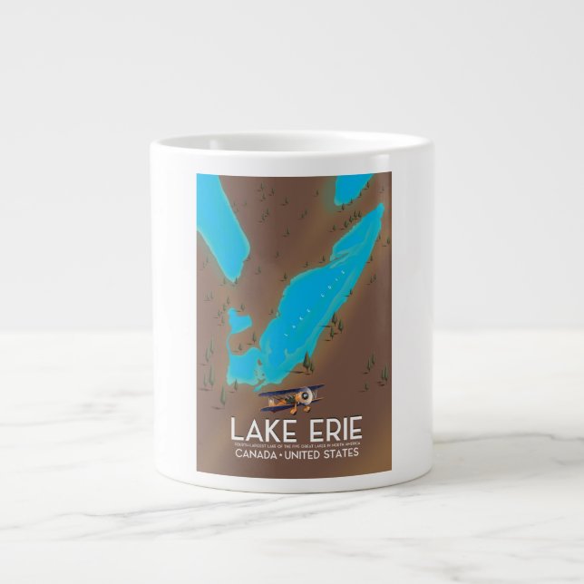 Reseaffisch för sjö Erie, USA sjö Karta Jumbo Mugg (Framsidan)