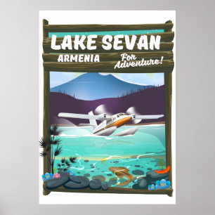 Reseaffisch för sjö Sevan Armenien vintage stil Poster