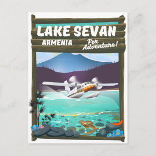 Reseaffisch för sjö Sevan Armenien vintage stil Vykort