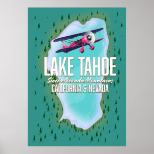 Reseaffisch för sjö Tahoe karta Poster