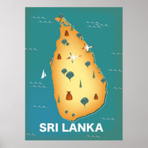 Reseaffisch för Sri Lanka karta Poster