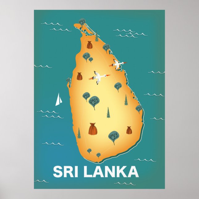 Reseaffisch för Sri Lanka karta Poster (Framsidan)