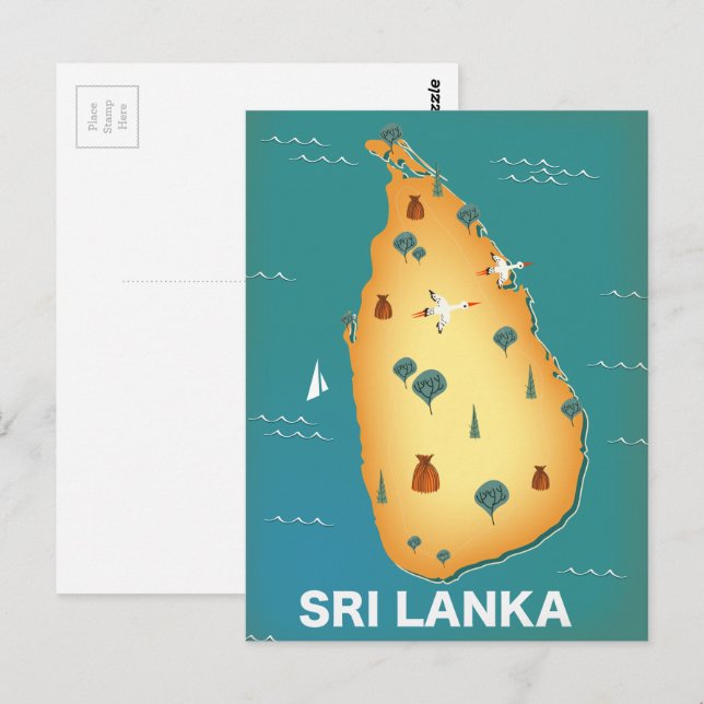 Reseaffisch för Sri Lanka karta Vykort (Fram/baksida)