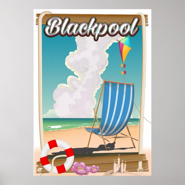 Reseaffisch för strandstrand i Blackpool Poster (Framsidan)