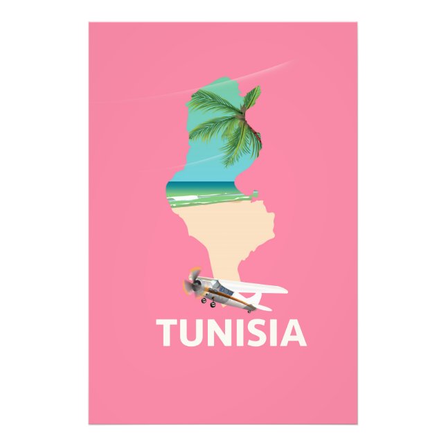 Reseaffisch för Tunisien Karta Fototryck (Framsidan)