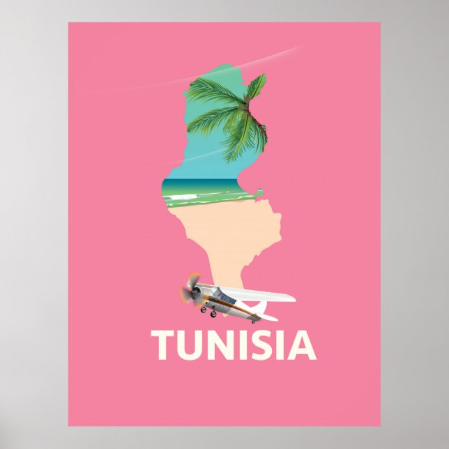 Reseaffisch för Tunisien Karta Poster (Framsidan)