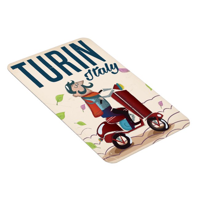Reseaffisch för Turin Italien vintage tecknad Magnet (Högersidan)