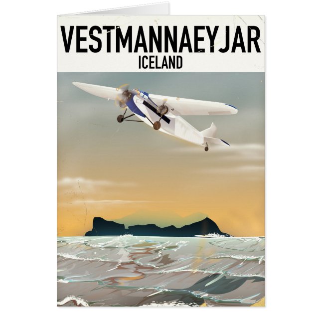 Reseaffisch för Vestmannaeyjar Island. Hälsningskort (Framsidan)